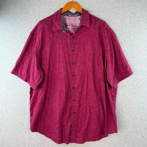 Robert Graham Button Down Short Sleeve Paisley Shirt Raspberry Pink Size XXL